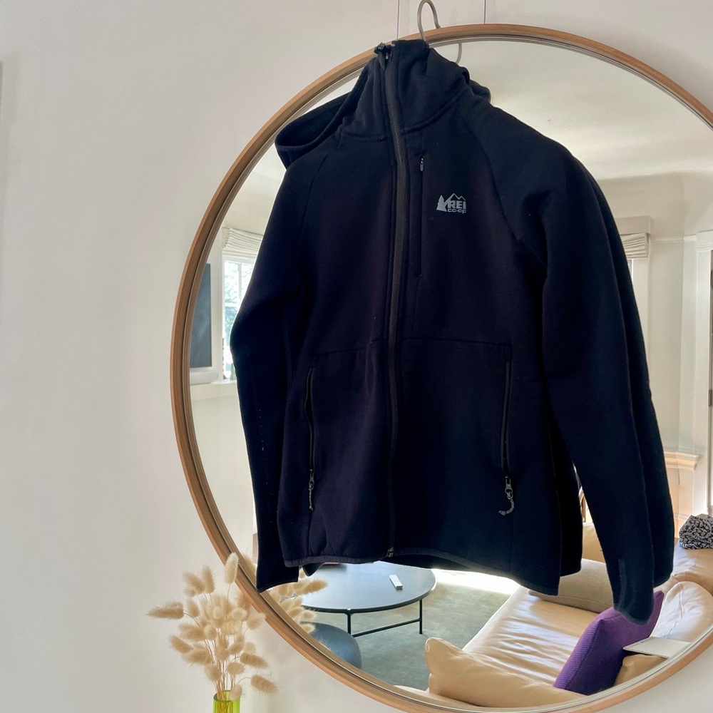 REI Black Hooded Fleece Jacket